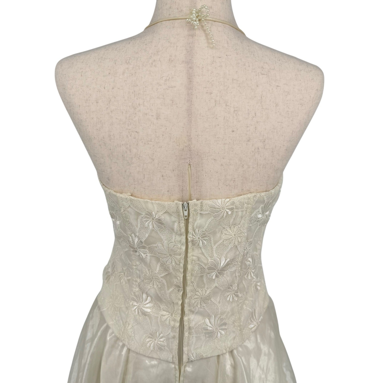 VTG 90s y2k Women’s Cream Floral Dalia Drop Basque Waist Corset Halter Dress XL
