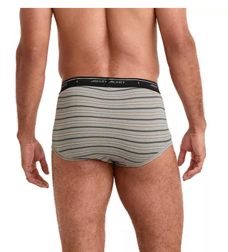 Men’s Jockey 4-Pack 100% Cotton Classics Full-Rise Staynew Briefs – Green Strip
