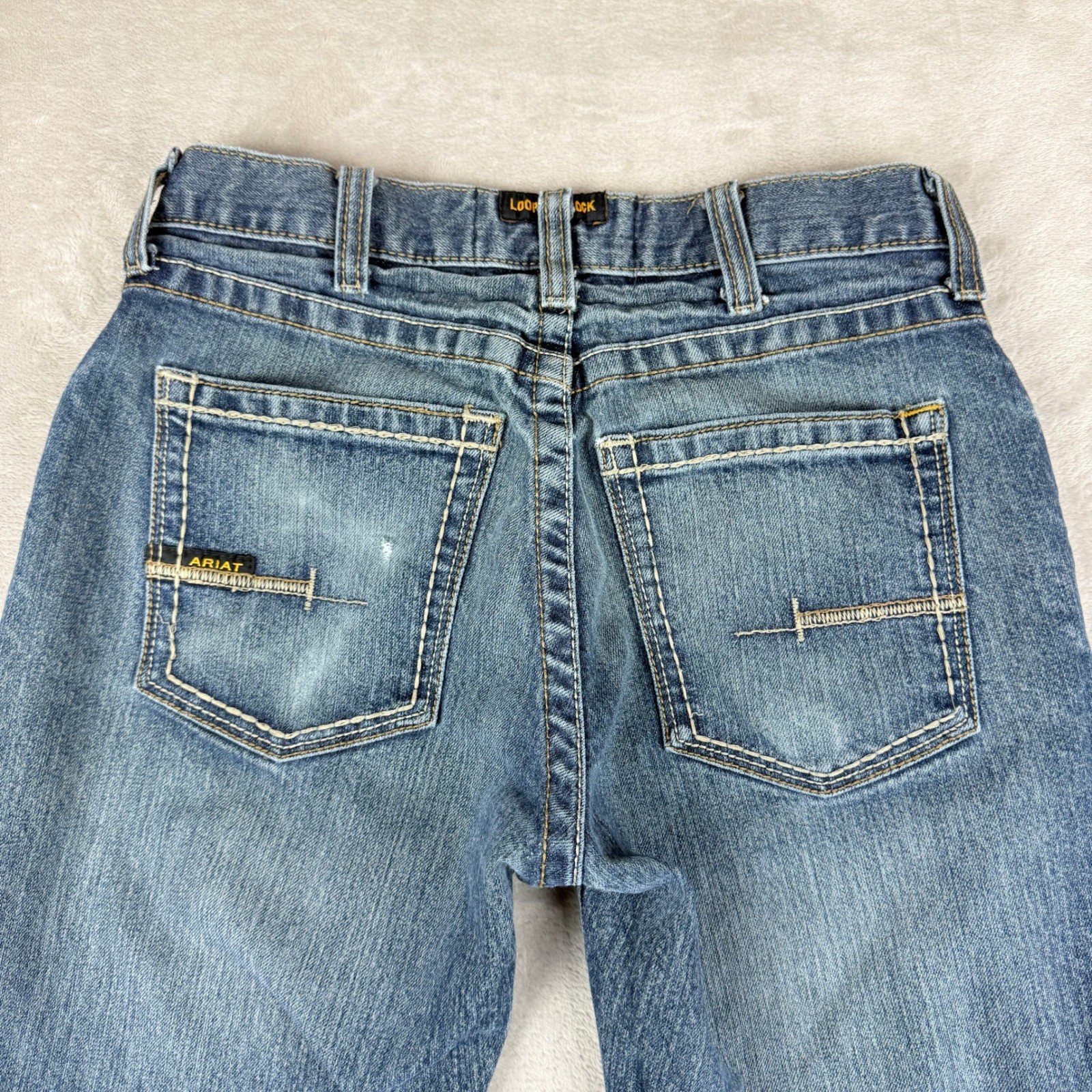 Ariat M4 Jeans Men 28×30 (29×29.75) Blue Rebar Low Rise Bootcut Western Distress