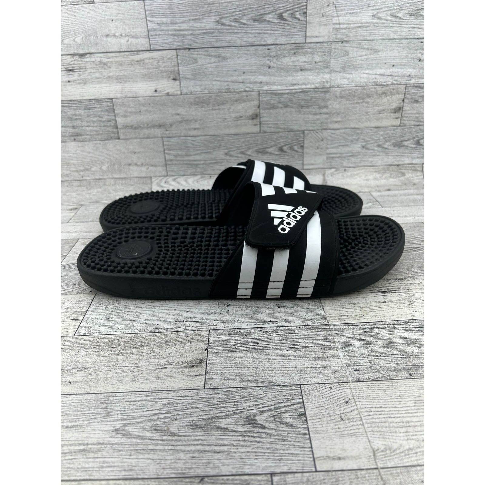 Adidas Adissage Men Black White Massage Footbed Slide Sandals F35580 Size 12