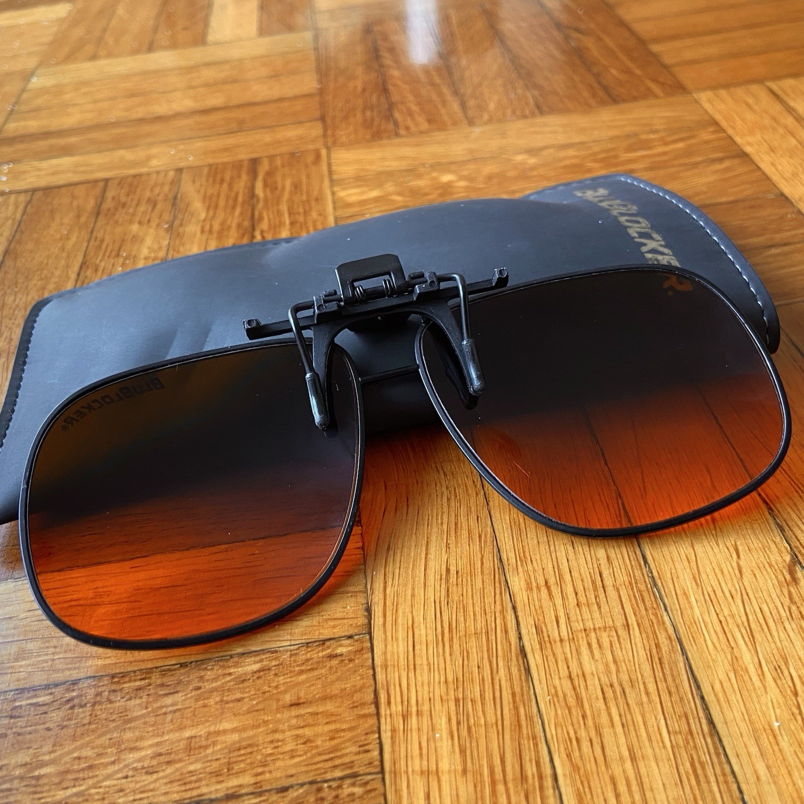 Vintage BlueBlocker Aviator Clip-on Sunglasses High Resolution Black Metal Frame