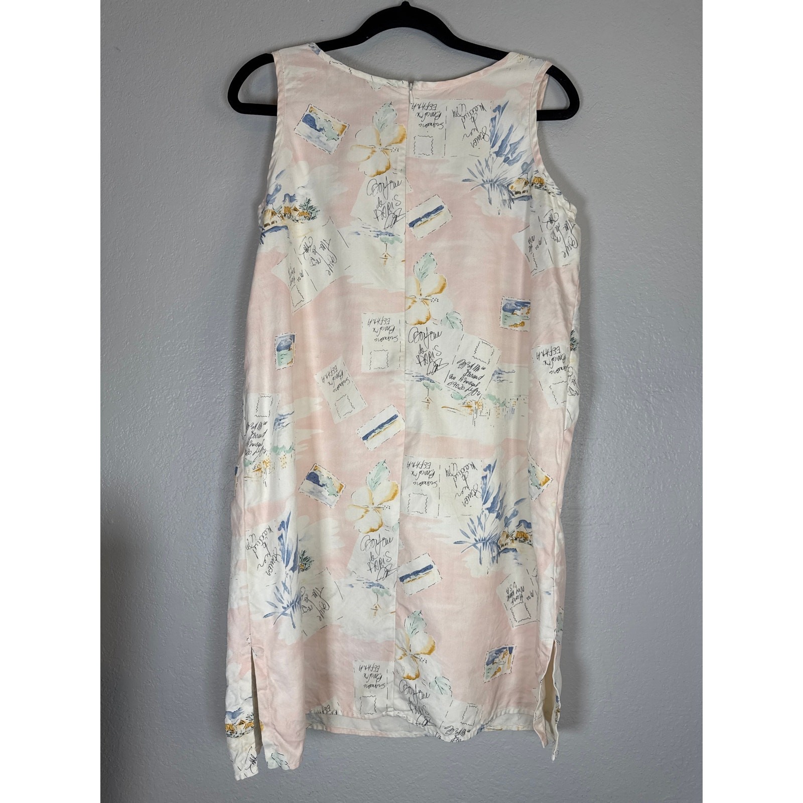 Pineapple Moon 100% Silk Pink Shift Dress Medium Postcards Blush Euro Summer