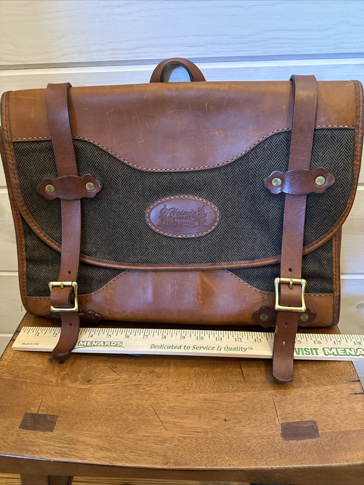Heimies Made Leather And Tweed Messenger Bag EUC