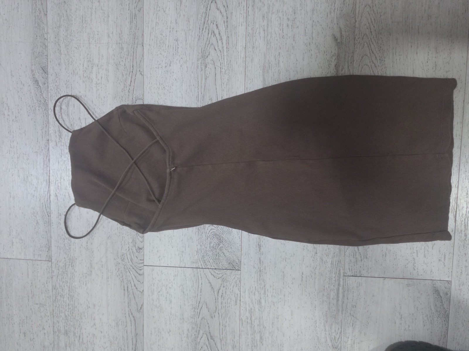 H&M Divided Brown Knit Bodycon Slip Dress Cowl Neck Spaghetti Straps XS