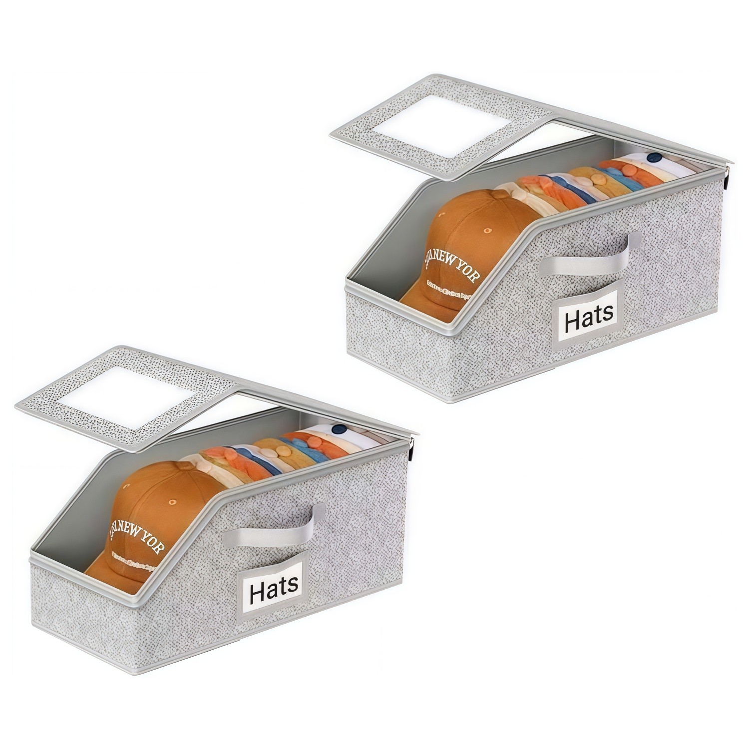 2PCS Stackable Hat Storage Organizer for Baseball Caps 24 Caps Hat Box with Lid