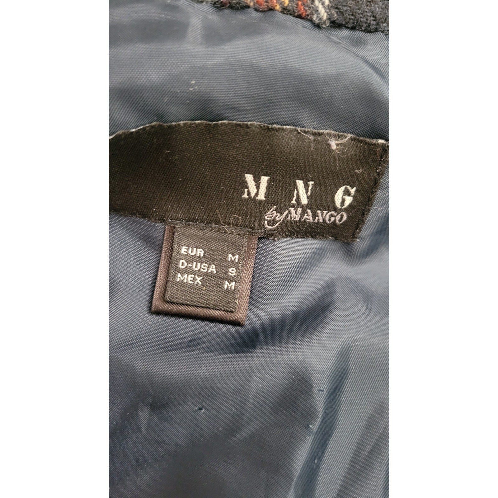 MNG by Mango Wool Blend Plaid Moto Jacket Women’s Small Blue Snap Zip Coat