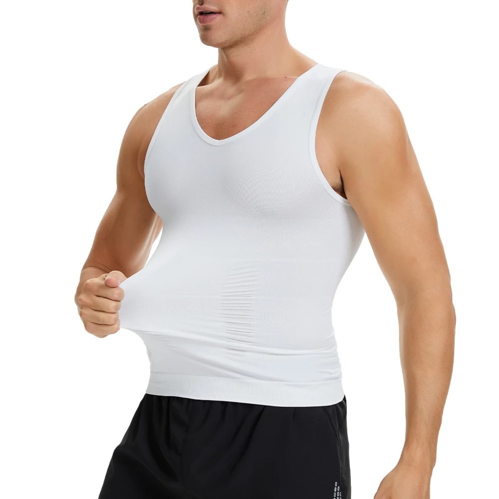 Mens Slimming Body Shaper Vest Moobs Chest Compression T-Shirt Tank Top Fitness