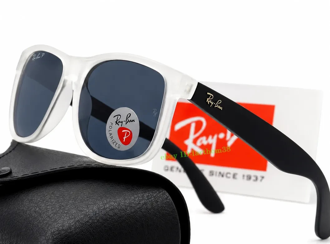 Ray-Ban RB4165 Justin Polarized Square Sunglasses Grey Matte Transparent 54mm 3P