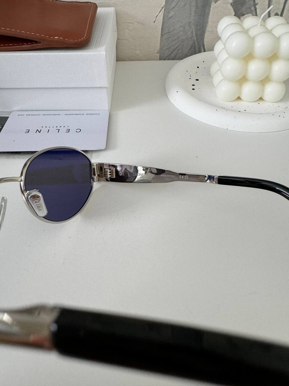 Celine Triomphe Metal Sunglasses, silver, oval