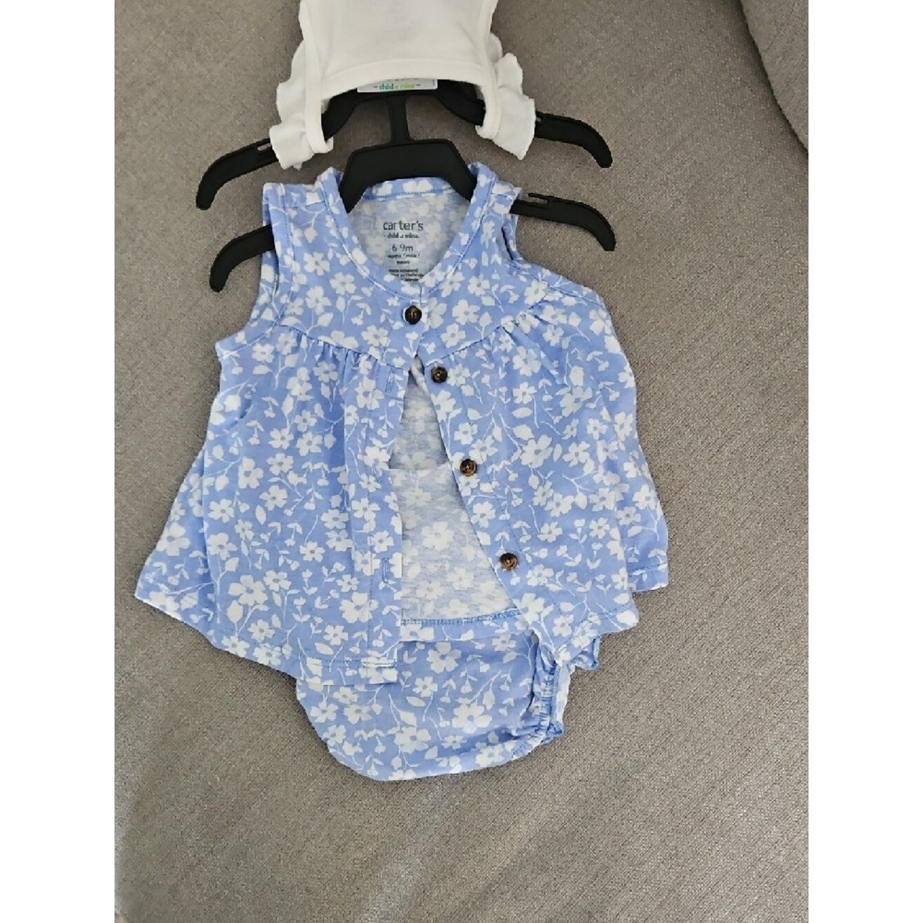Carter’s 6-9 Months White Tank Bodysuit Light Blue Floral 3 pc lot girls