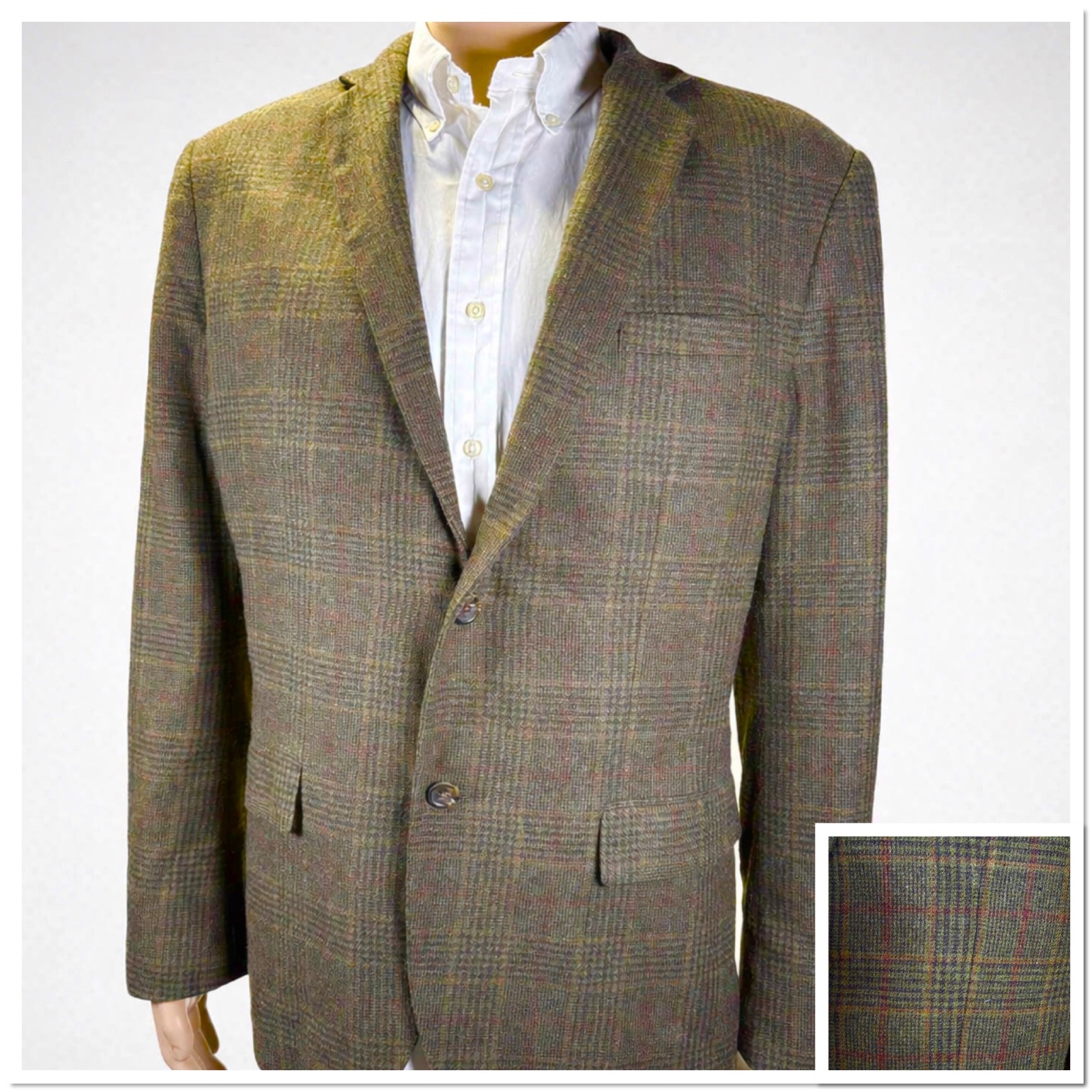 Banana Republic Blazer Brown Glen Plaid Wool Blend Tailored Fit Men’s Size 46L