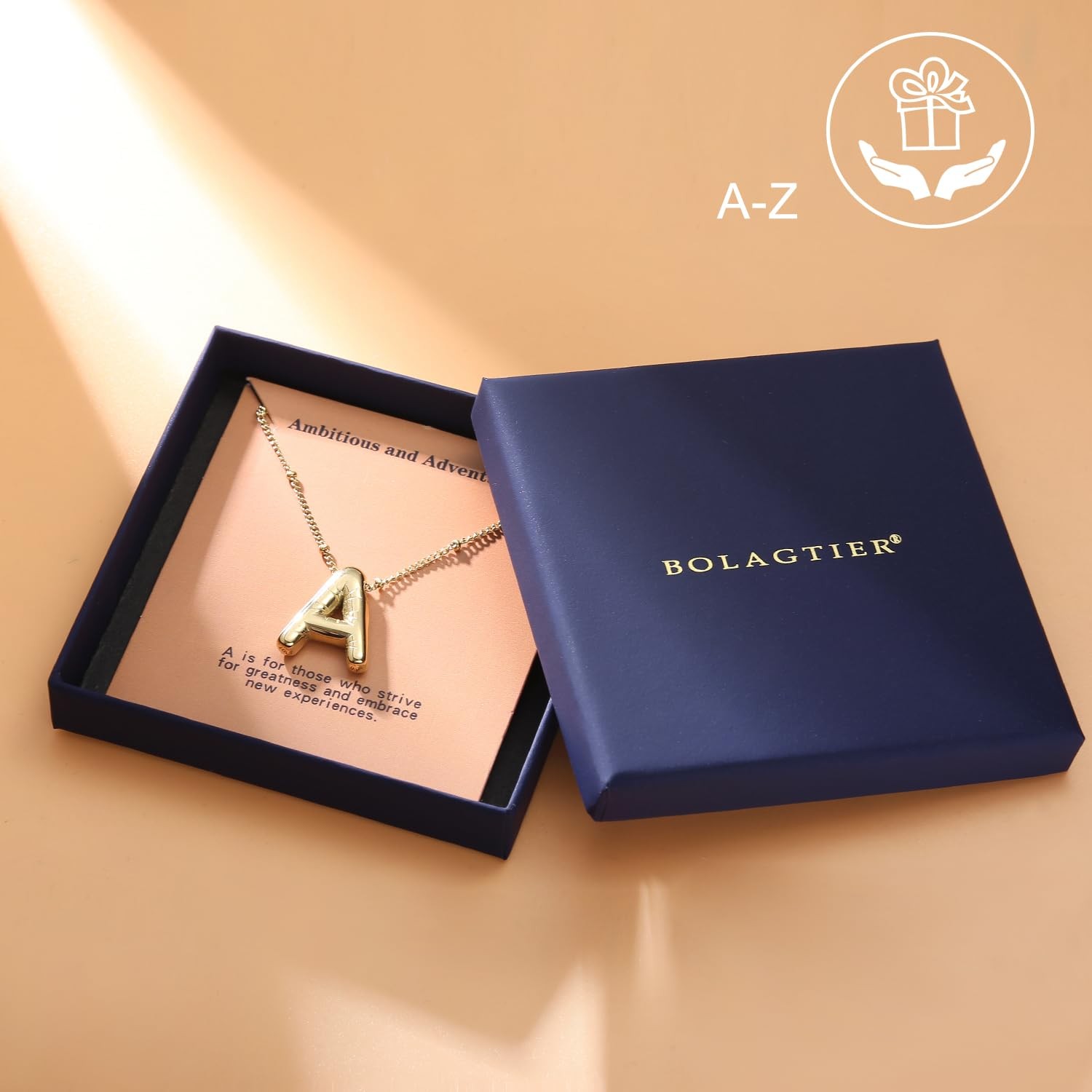 BOLAGTIER Bubble Letter Necklace Gold Plated Balloon Initial Medium,