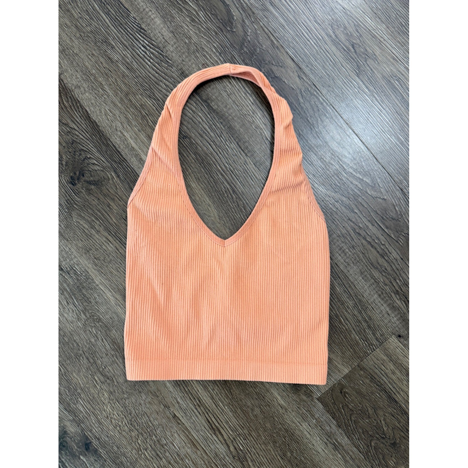 Aritzia Sunday Best Sinchseamless Halter Top Peach Ribbed Crop XS