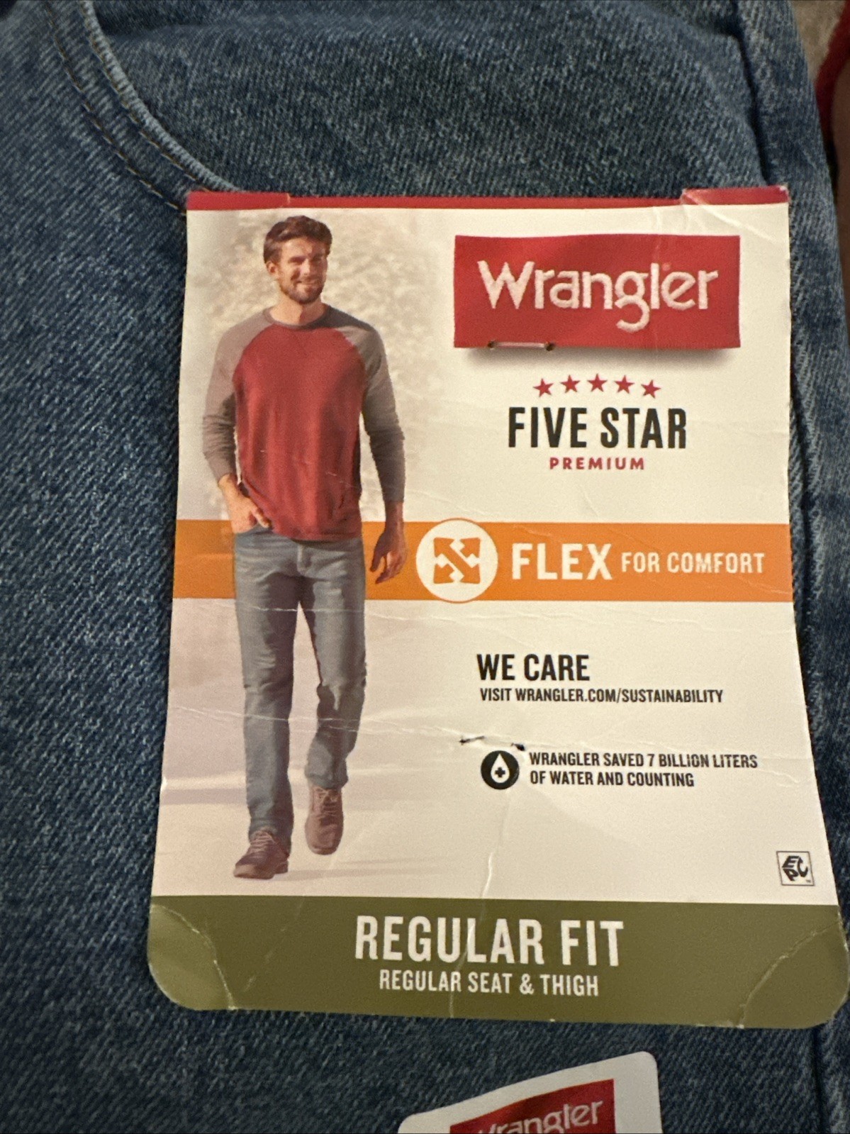 New Men’s Wrangler Five Star Regular Fit Stretch Blue Jeans Size 34×36