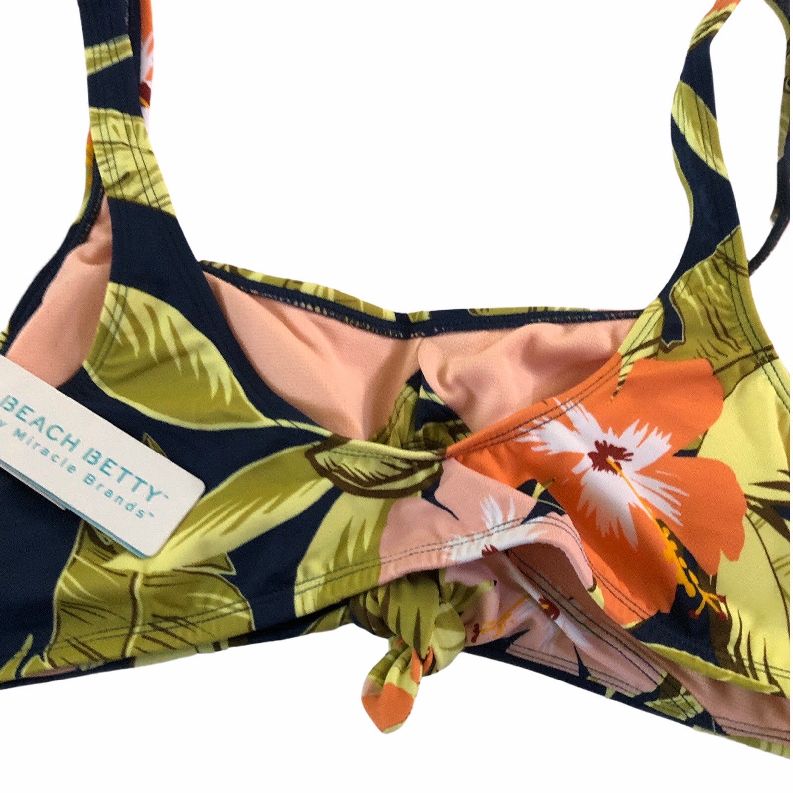 NWT Beach Betty Miracle Brands Small Swim Navy Bikini Tie Top Green Orange #MQ14
