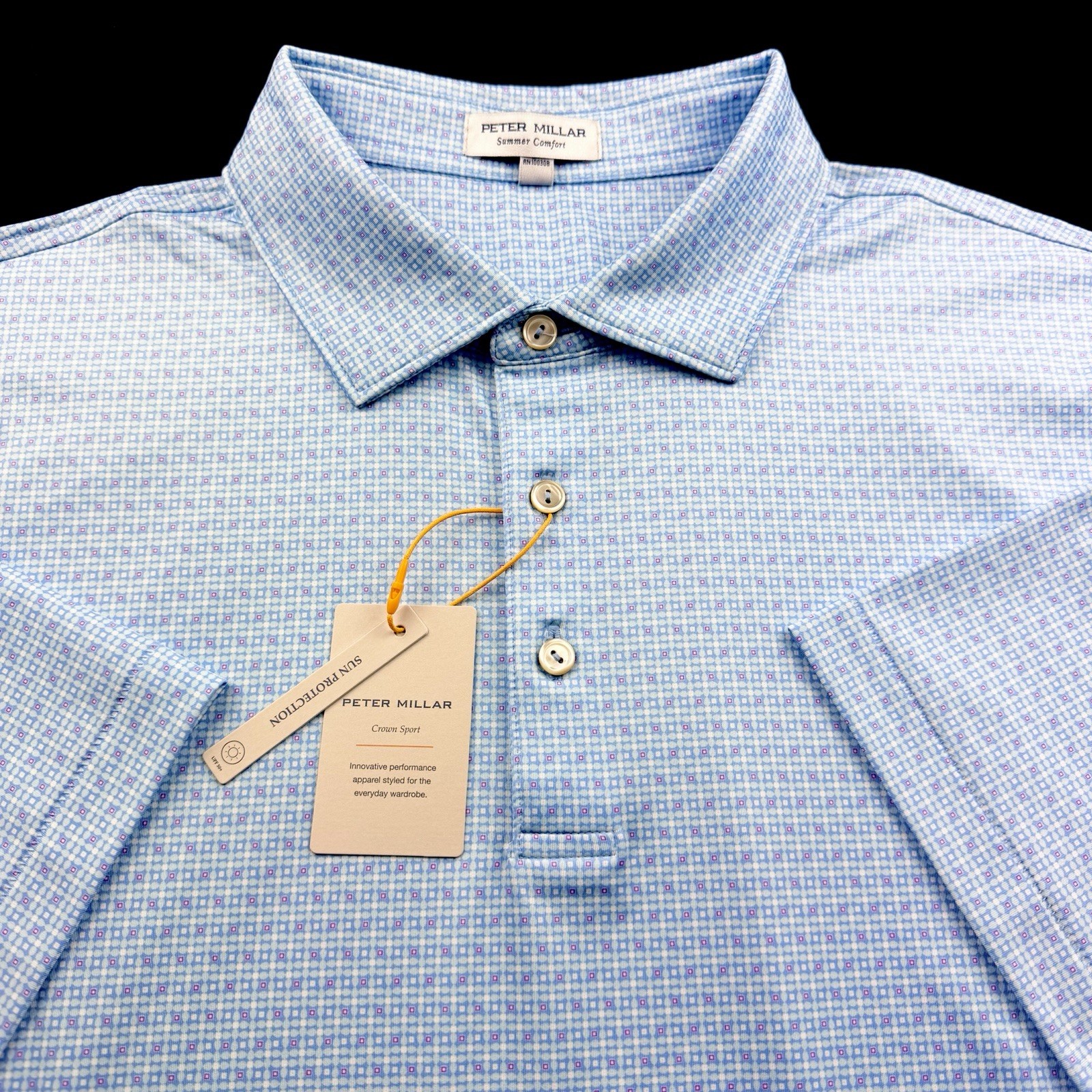 Peter Millar Crown Sport Performance Geometric Diamond Print Polo Blue LRG $115