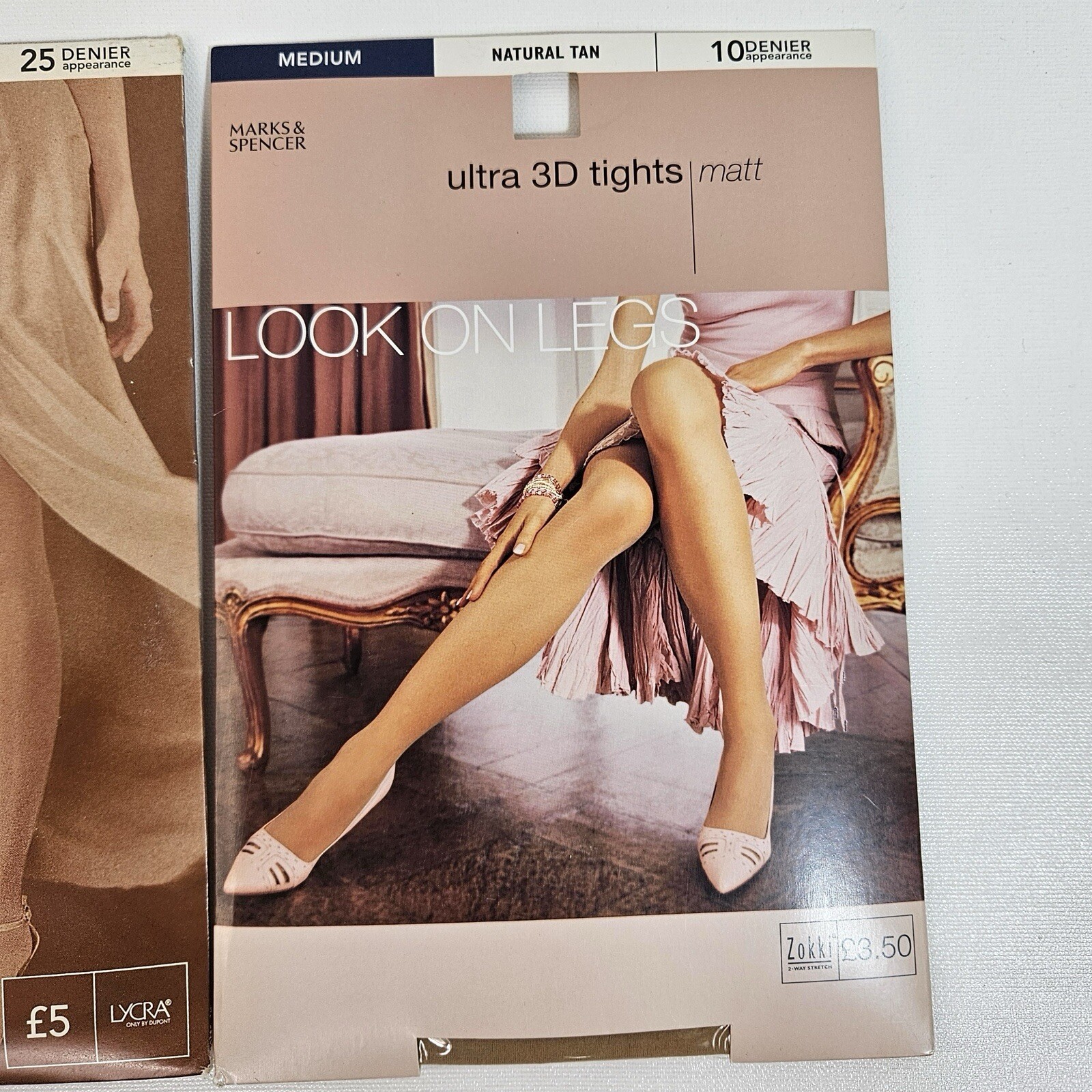2 MARKS & SPENCER Invisible Shaper & Ultra 3D Tights Pantyhose Black/Tan MEDIUM