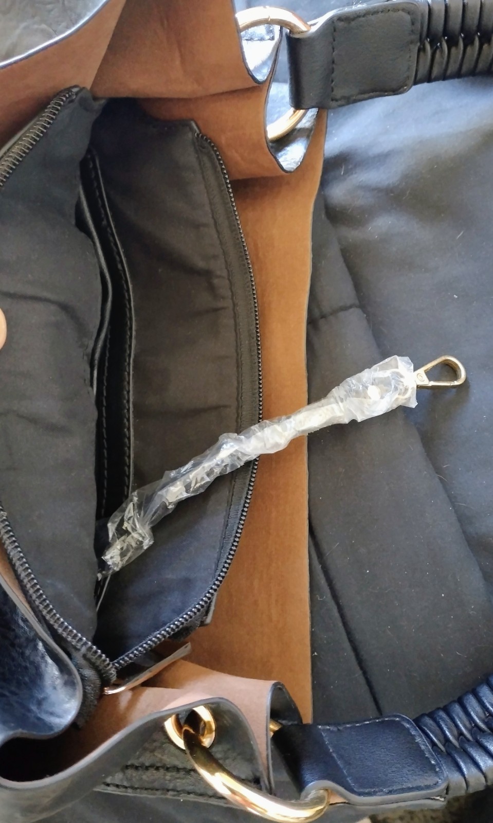 Purse Buckle Snap Zipper Pocket Strap Faux Leather NWT Built In Keychain