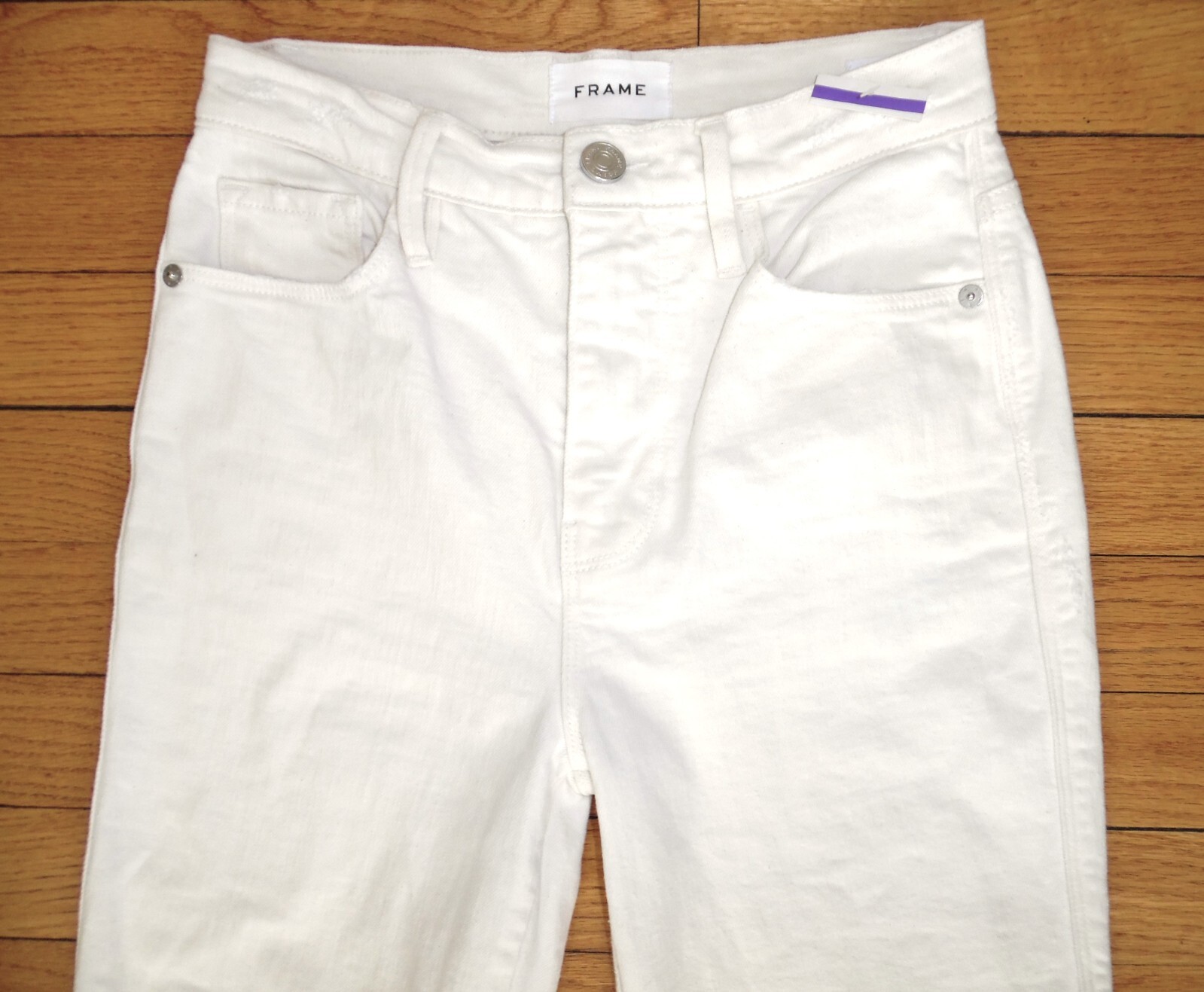 NWOT Frame Le Sylvie Slender Straight Jeans High Slit Hems Au Naturel Ivory 24