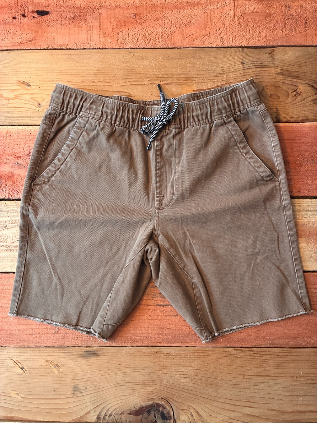 Volcom Elastic Waist Drawstring Shorts Brown Board Skate Surf Casual Mens Medium