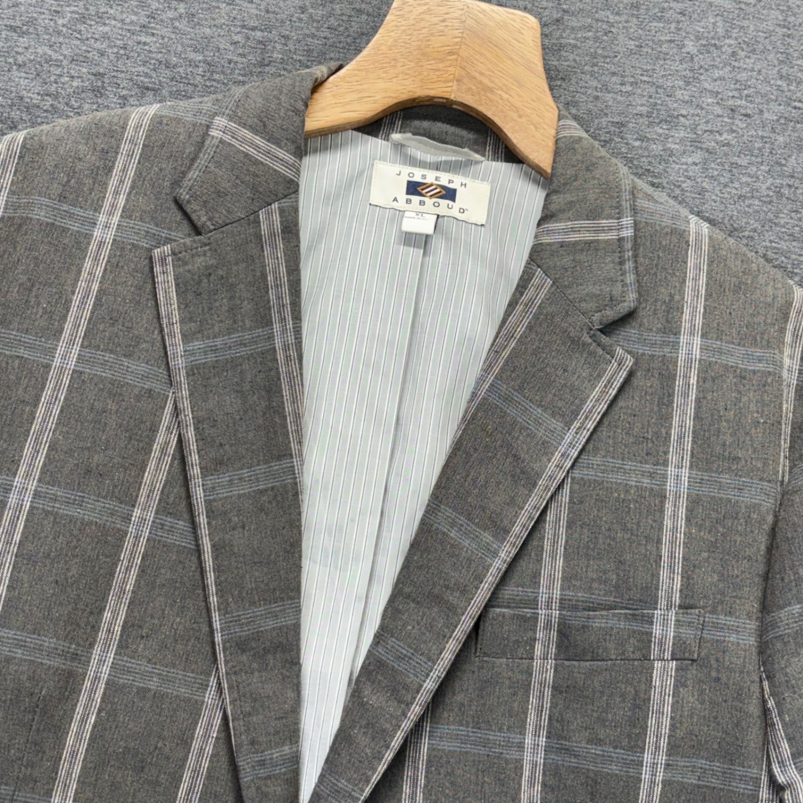 Joseph Abboud Sport Coat Mens XL Windowpane Plaid Linen Cotton Gray coastal