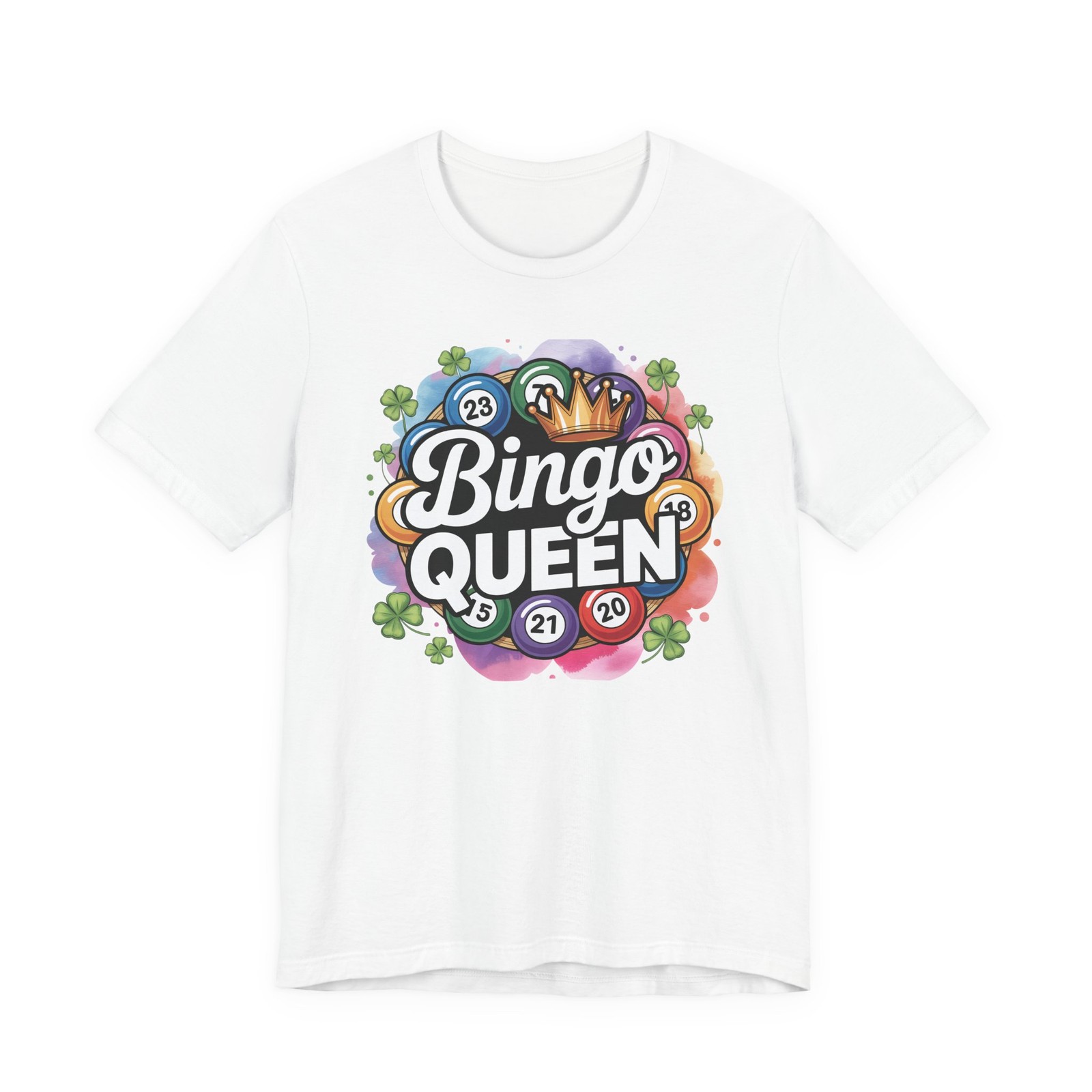 Bingo Queen T-Shirt | Bingo Balls Crown Clover Design