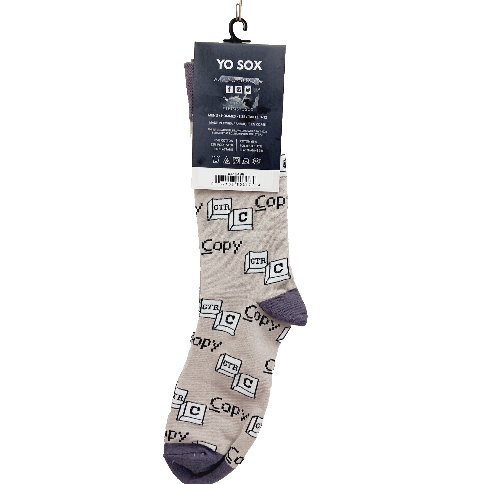 Yo Sox Socks Crew Men Women Control Paste Copy Computer Shortcuts Programmer NWT