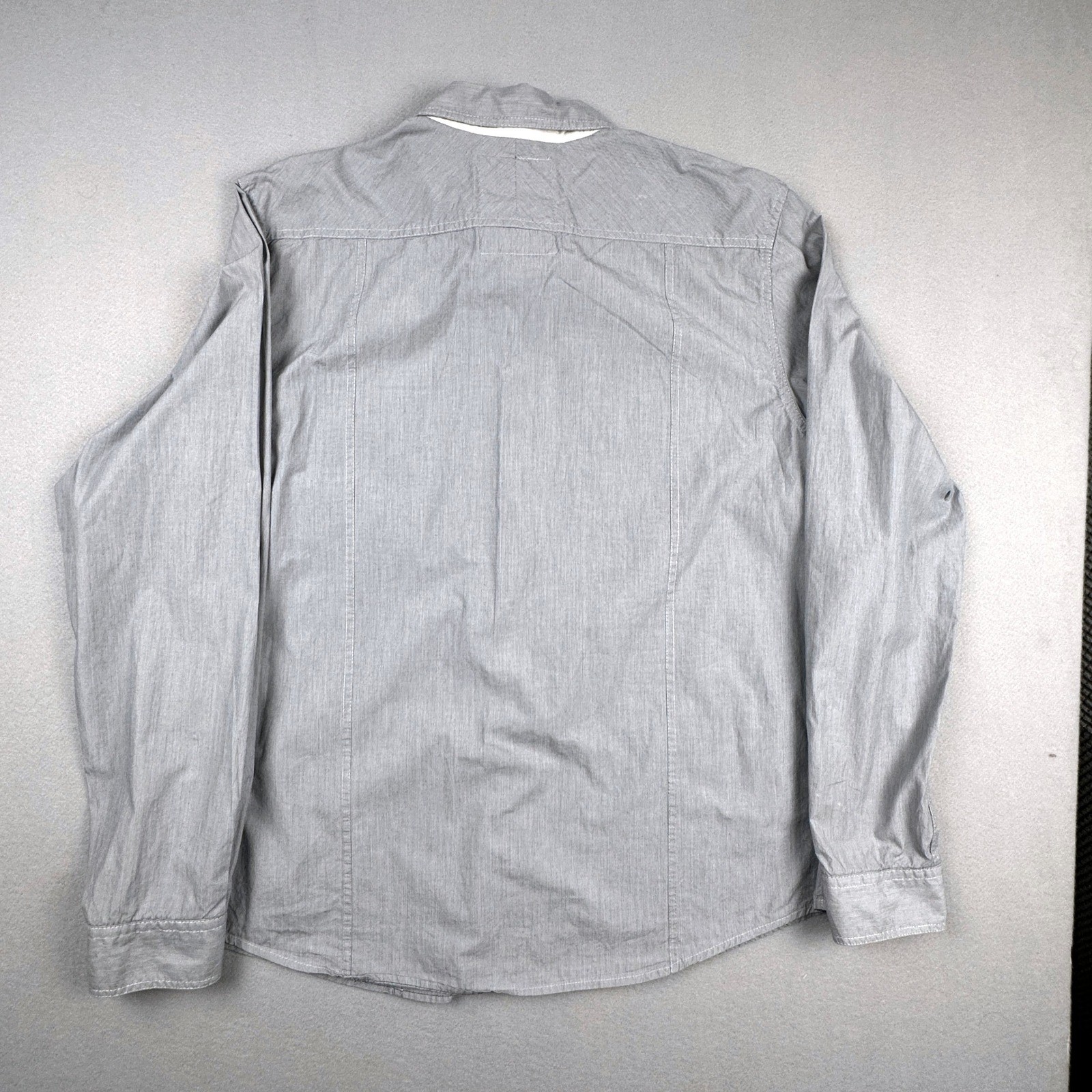 Guess Los Angeles Mens XXL Grey Pinstripe Military Button Down Shirt Epaulettes
