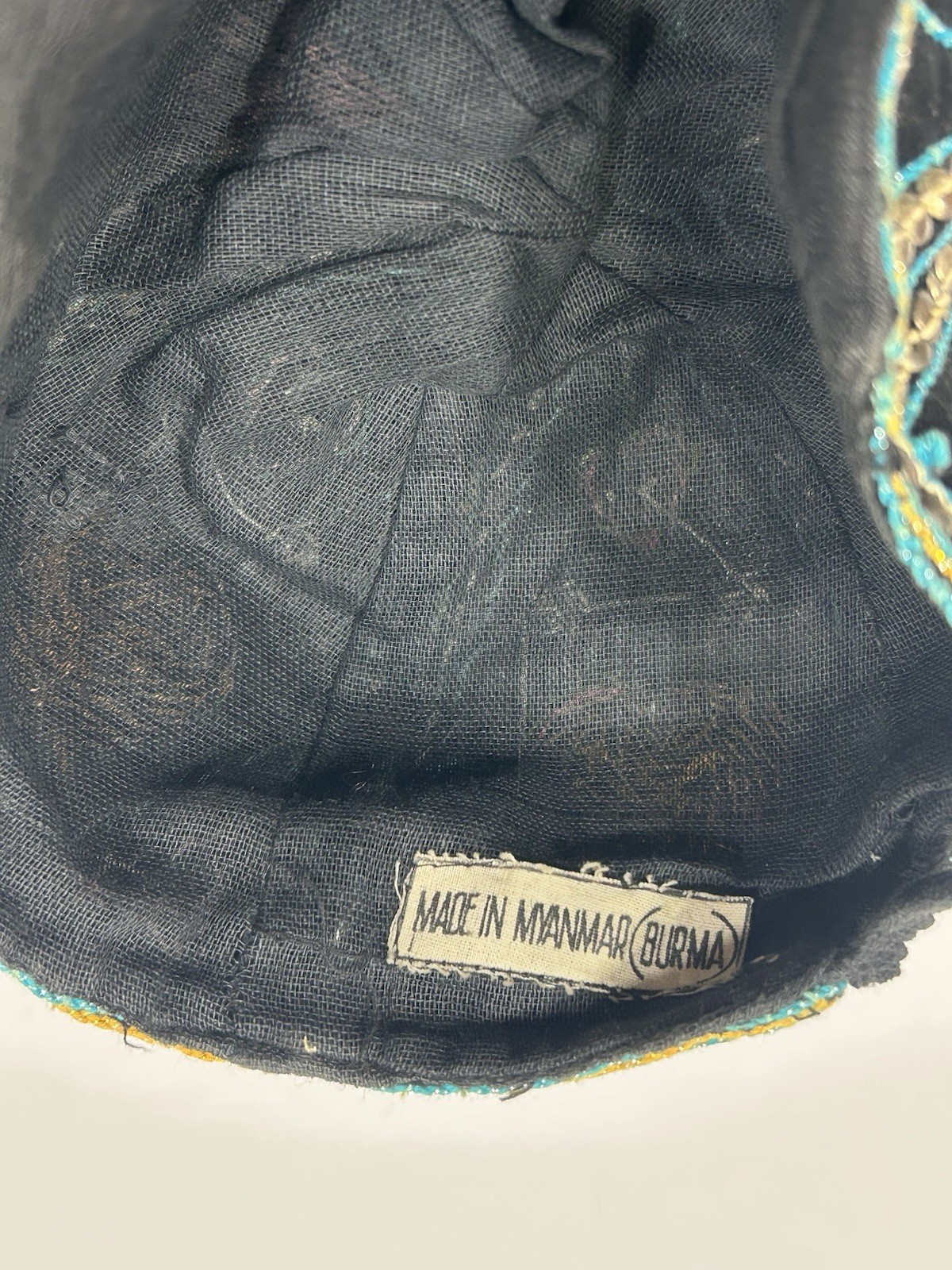 Vintage Sequined Hand Stitched Hat Made In Myanmar Burma Flaws