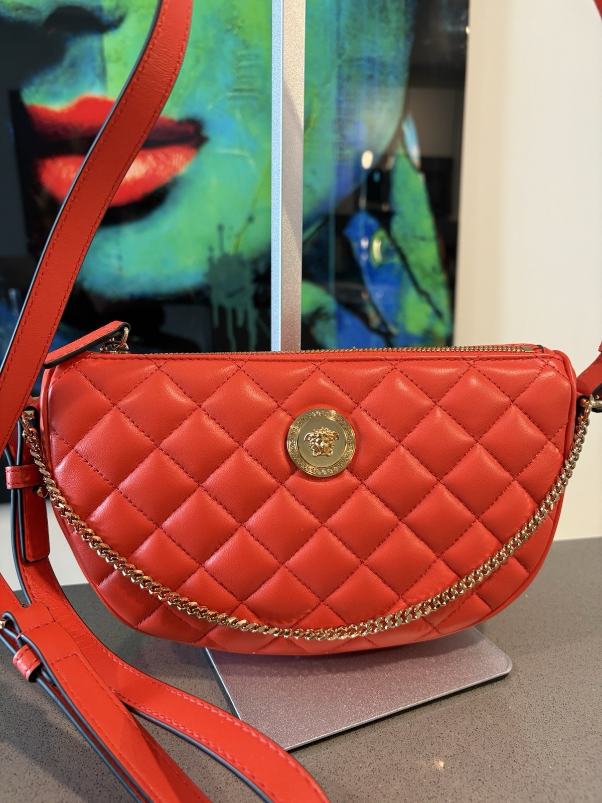 NWT Versace Half Moon Bag + Metal Coral Gold $ 1875 Retail Hot Deal