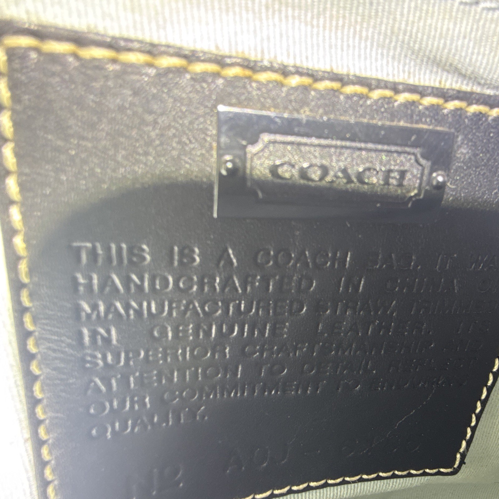 Coach Woven Beige Black Tote Bag Turn Lock Zip Double Handles Inner Pockets