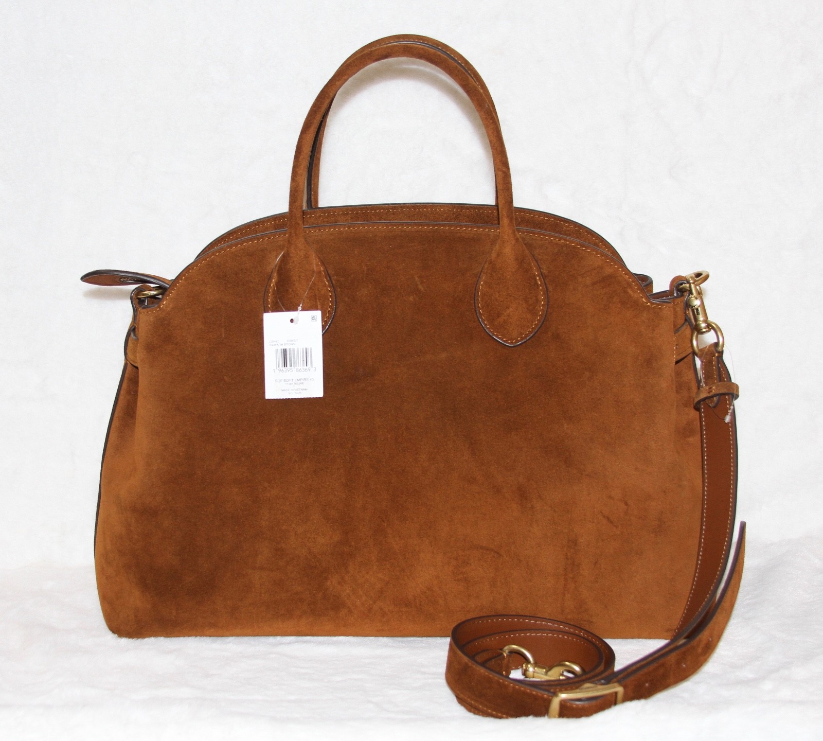 COACH Soft Empire Carryall 40 Purse Suede Warm Brown Laptop Work Tote Travel Bag