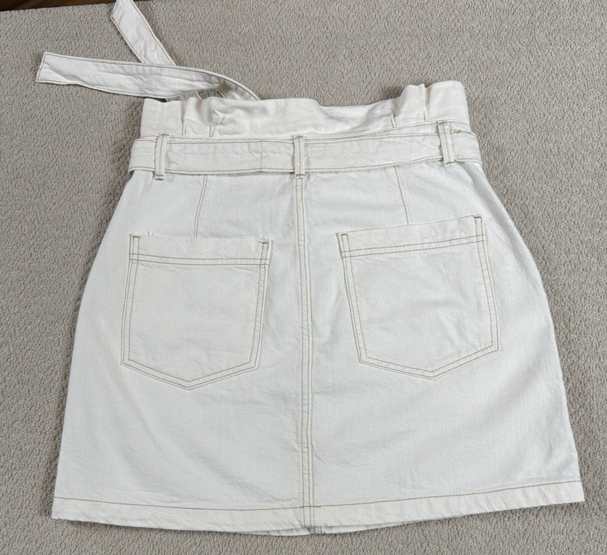 Free People Mini Skirt Denim Medium 30” waist Cream White Short Tie at Waist