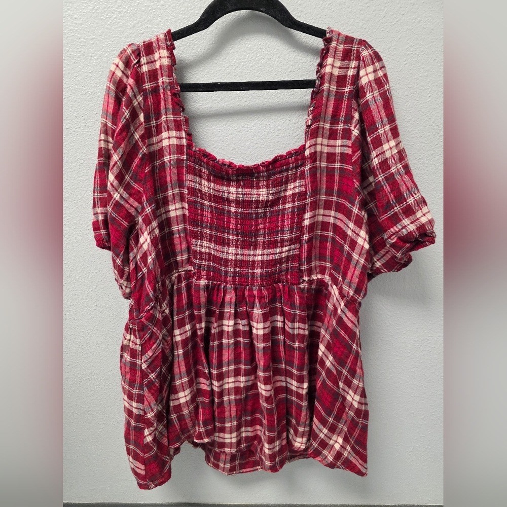 Torrid Red Plaid Babydoll Top Size 1X
