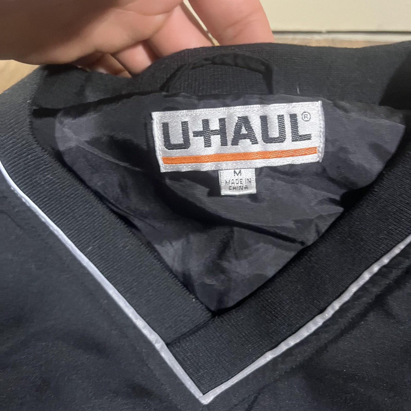 Vintage U-Haul Work Jacket Mens Medium Black Windbreaker Reflective Uniform