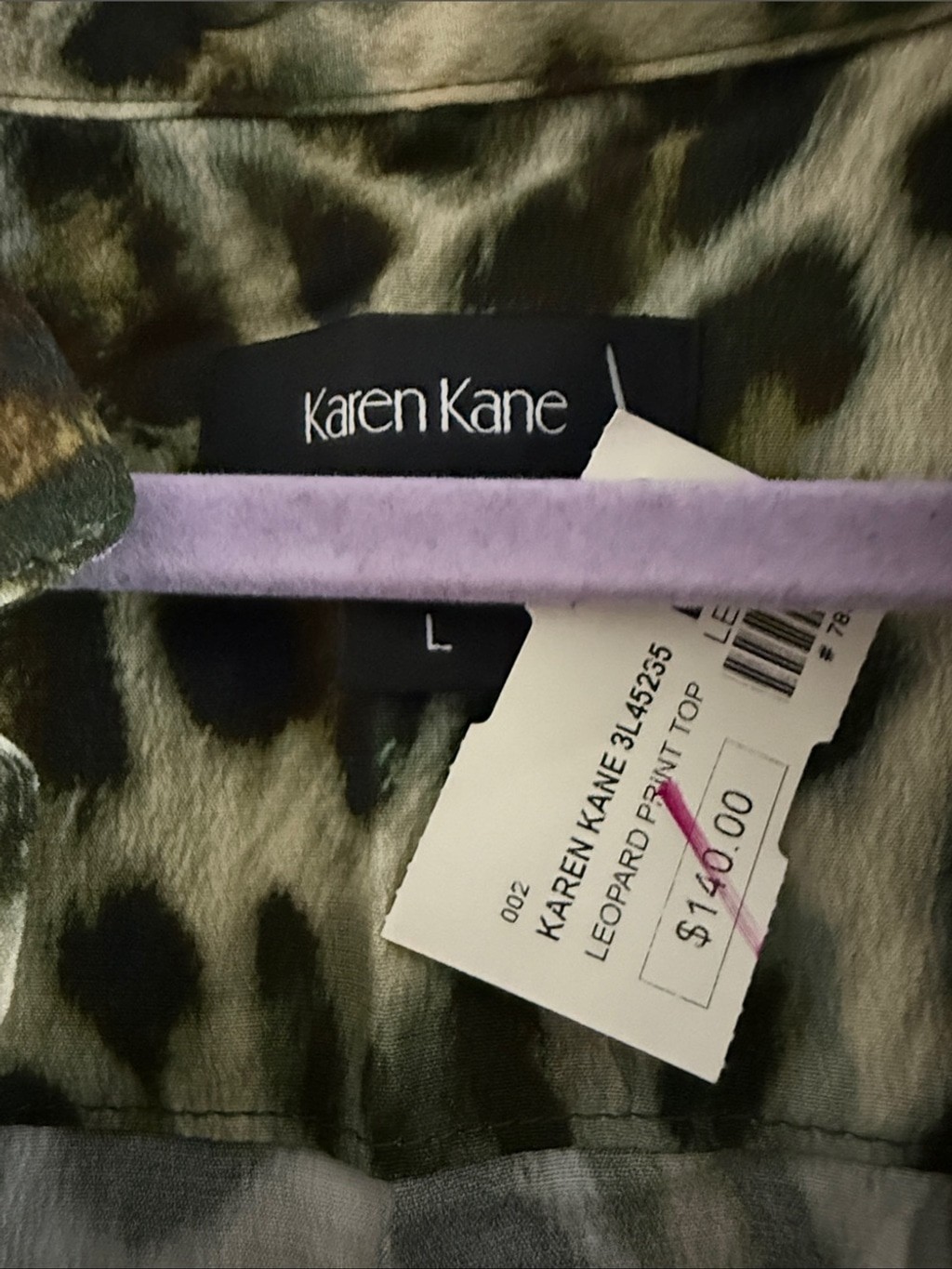 Karen Kane 3/4 Leopard Print Button Down Viscose Top Olive Blouse Large $140
