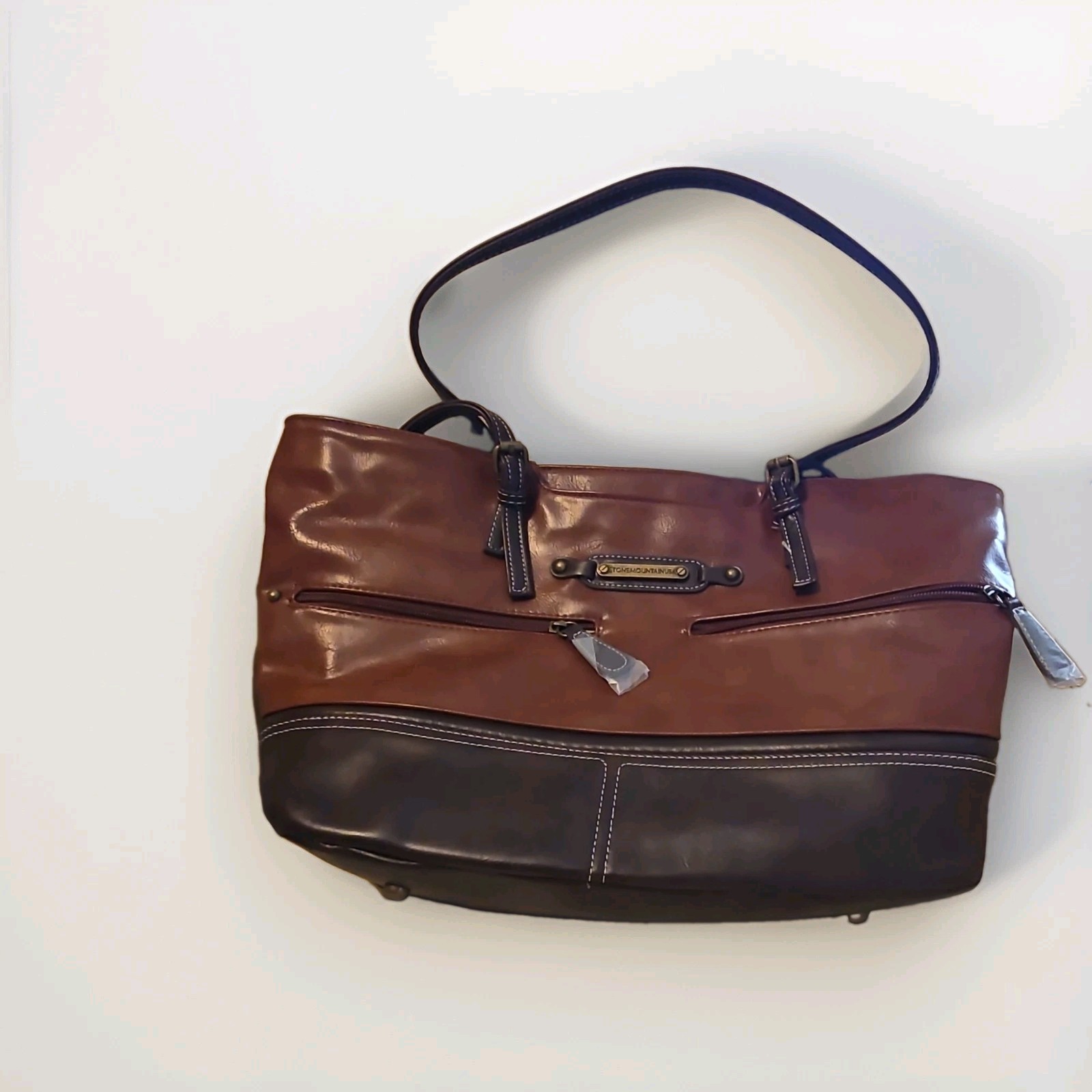 Stone Mountain USA Two-Tone Brown Leather Shoulder Tote Bag Purse NWT