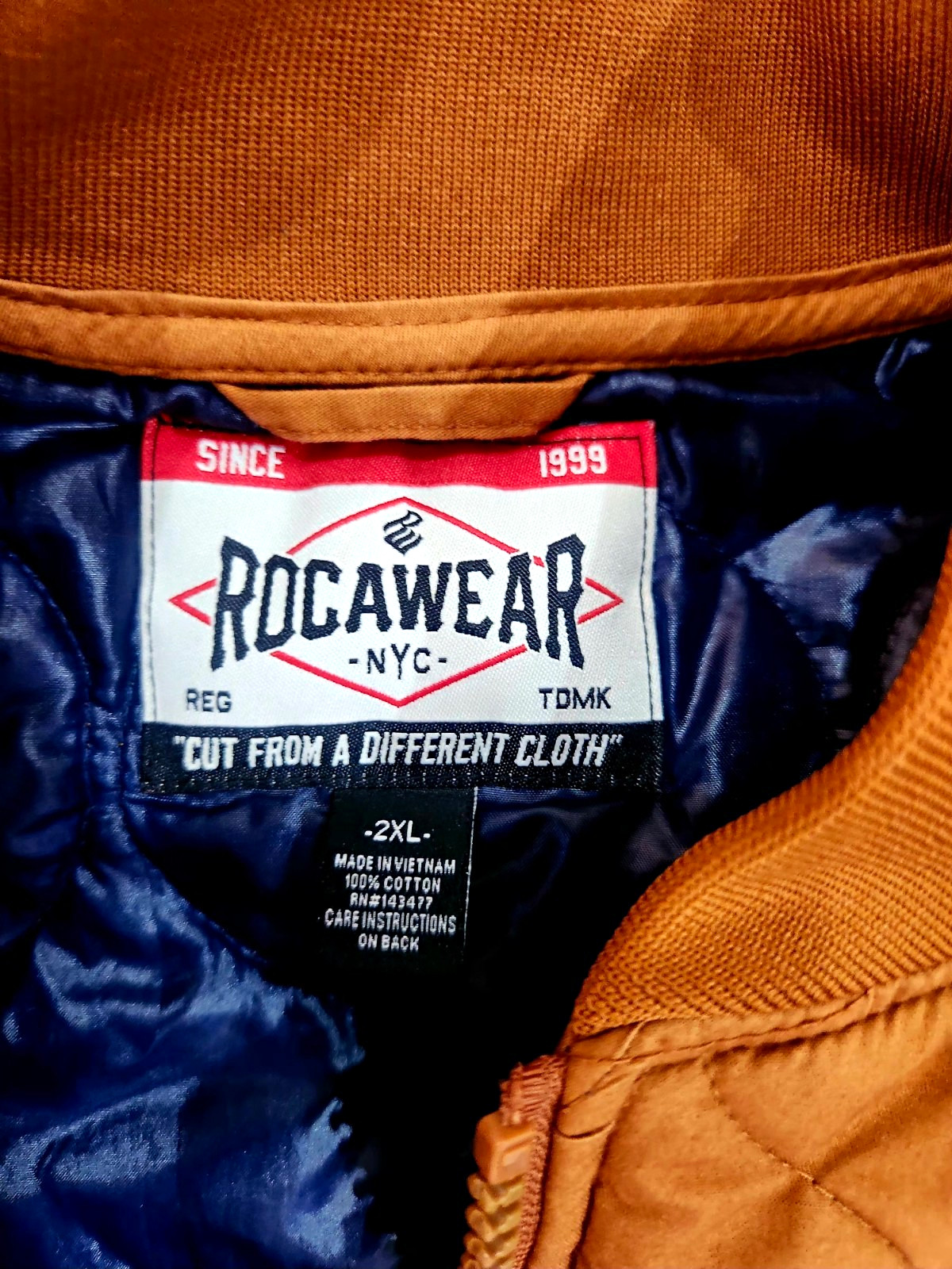 Rocawear Men’s Quilted Zip Lined Vest Stand-Up Collar Brown/Blue 2XL