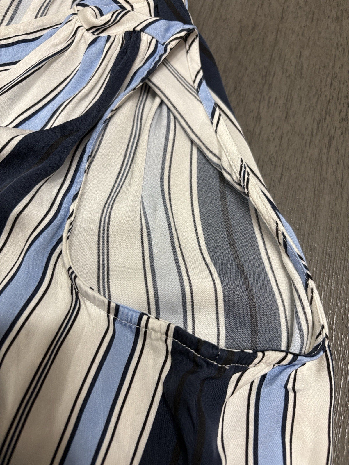 Veronica Beard Rahi Blue Stripe Quiet Luxury Silk Blend Sleeveless Designer Top