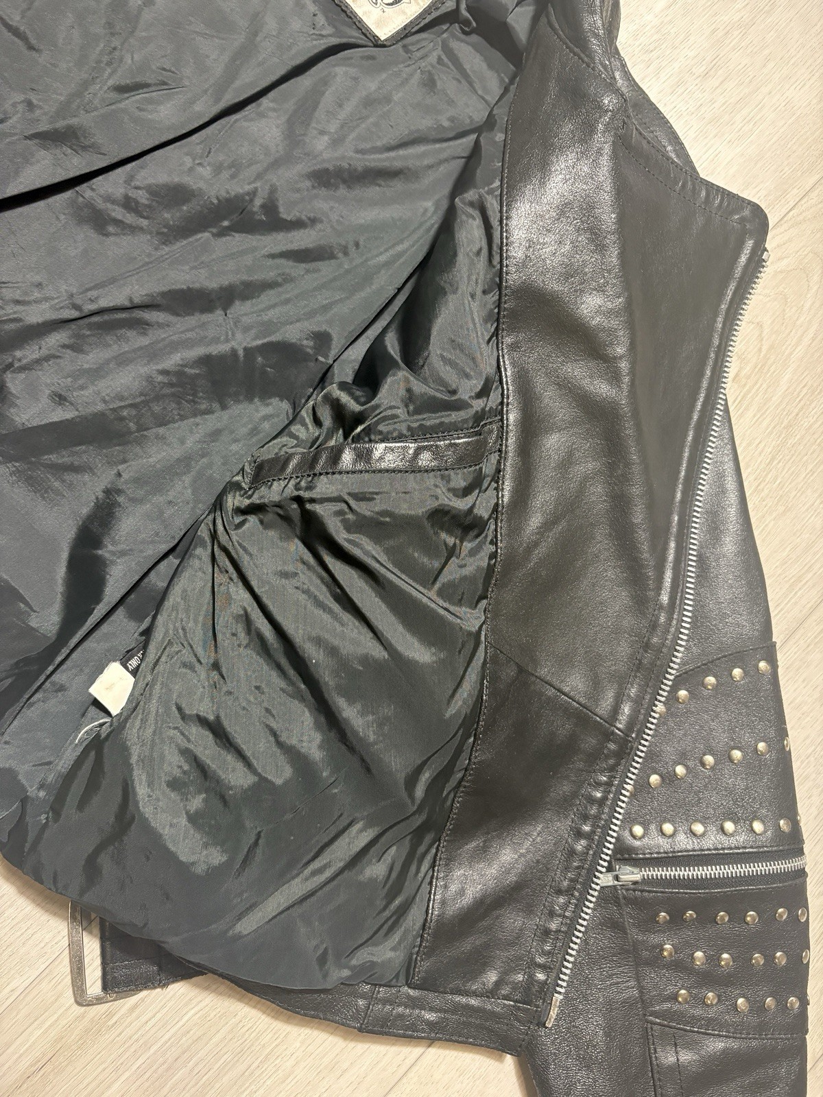 VTG 80s 90s Open Road Studded Leather Moto Jacket Brando Punk Biker Belted M