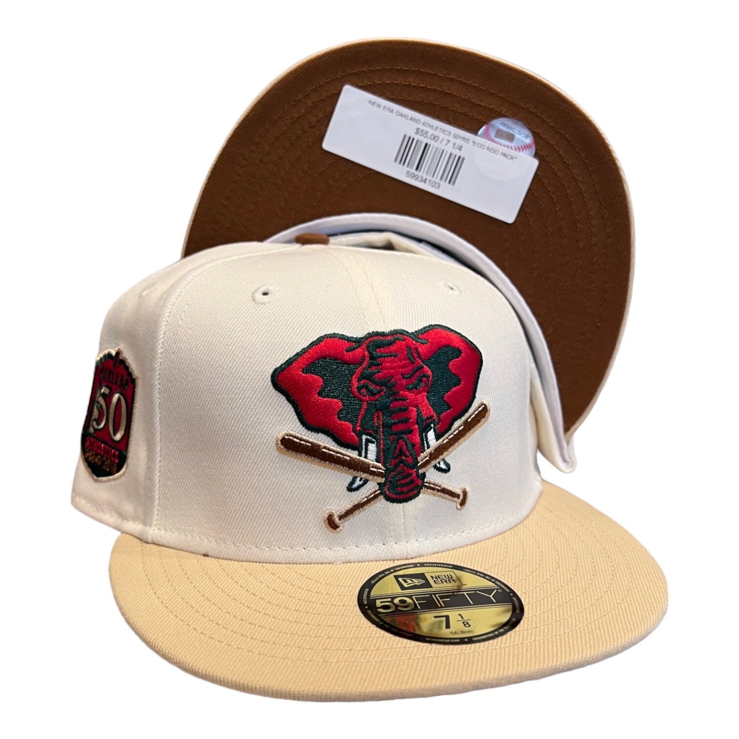 New Era Oakland Athletics Eggnog Pack 59FIFTY Fitted Hat Cap 50 Year Patch 7 7/8