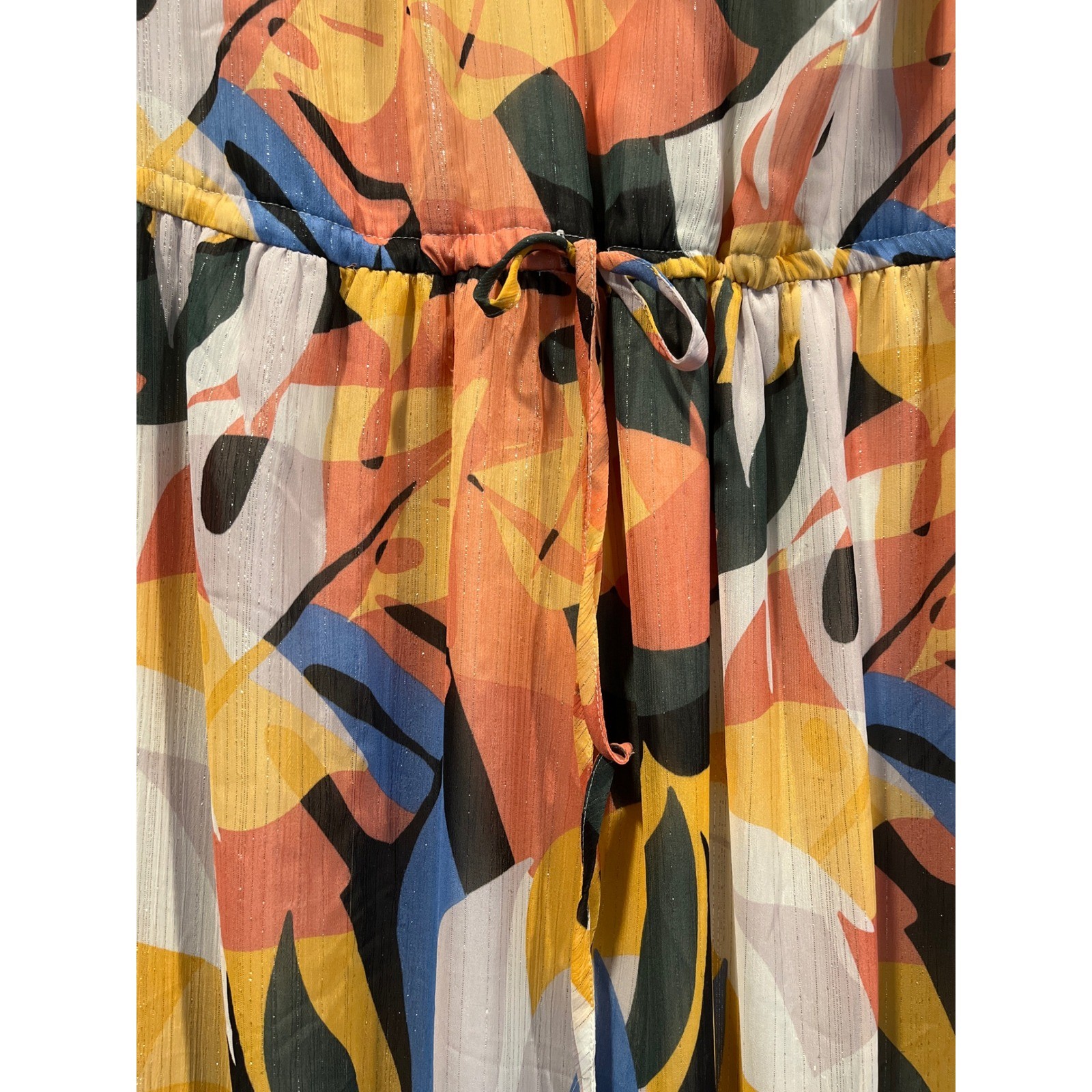 Sugarlips Abstract Botanical Metallic Stripe Tiered Midi Dress Multicolor Medium