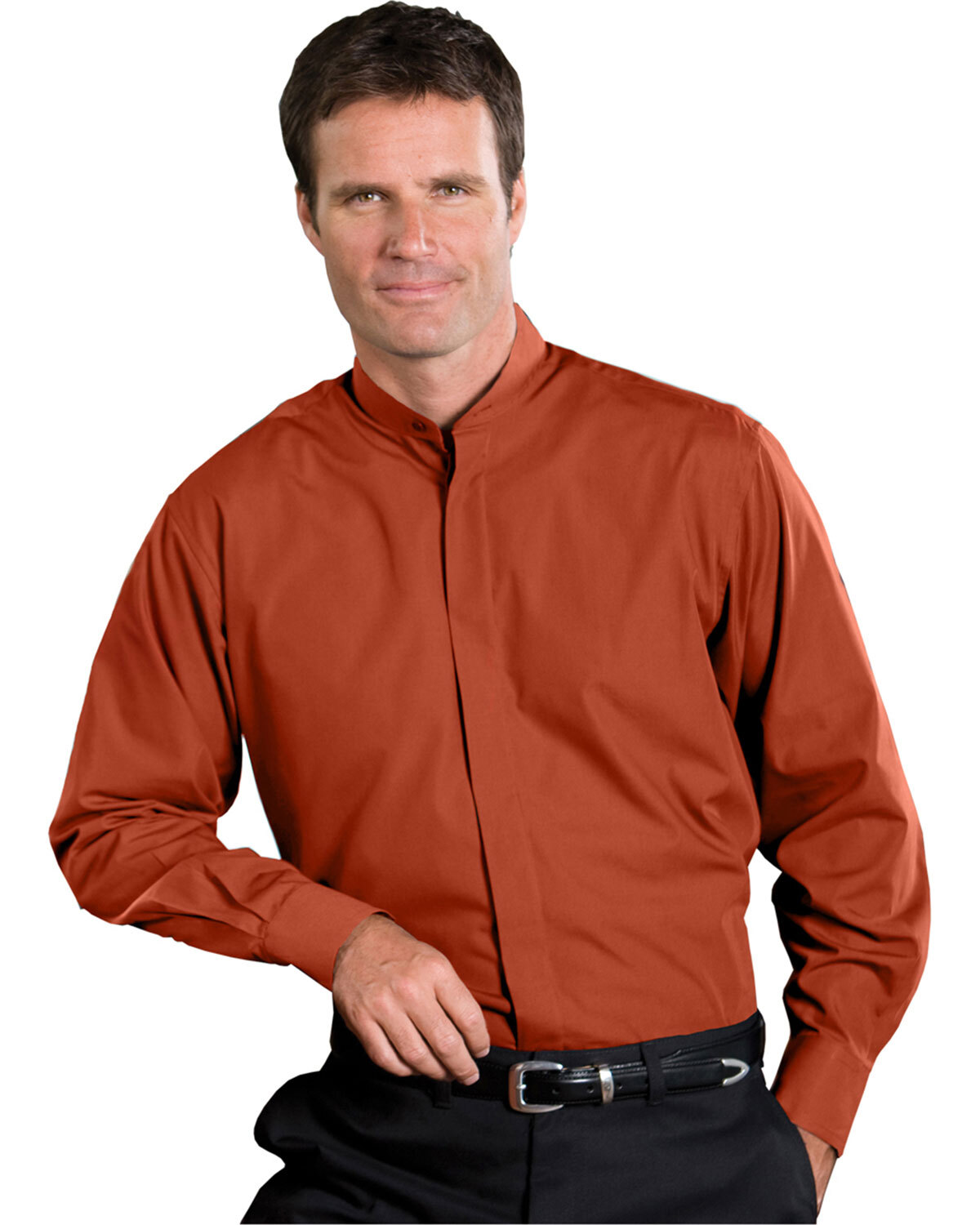 Edwards #1396 Men’s Banded Collar Broadcloth Rust Shirt Size: 2XL T