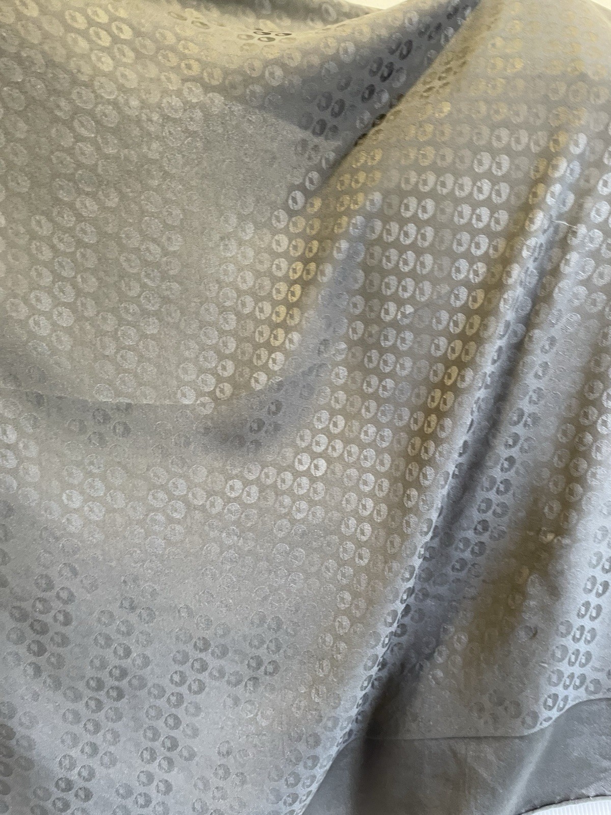 Y2#Zenith Gray Jacquard Logo Silk Scarf Polka Dot Pattern Made in Italy
