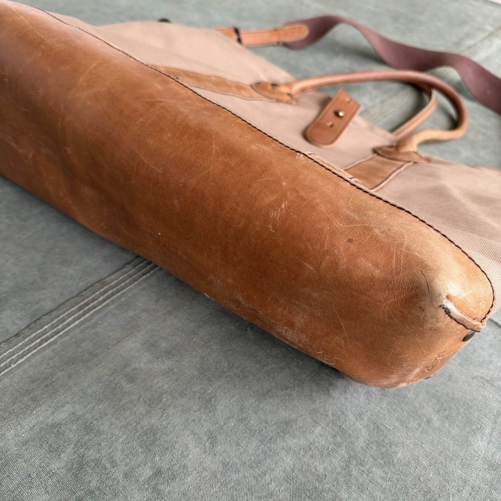 LL Bean Signature Boat And Tote Canvas Leather Strap Shoulder Duffle Boston Bag