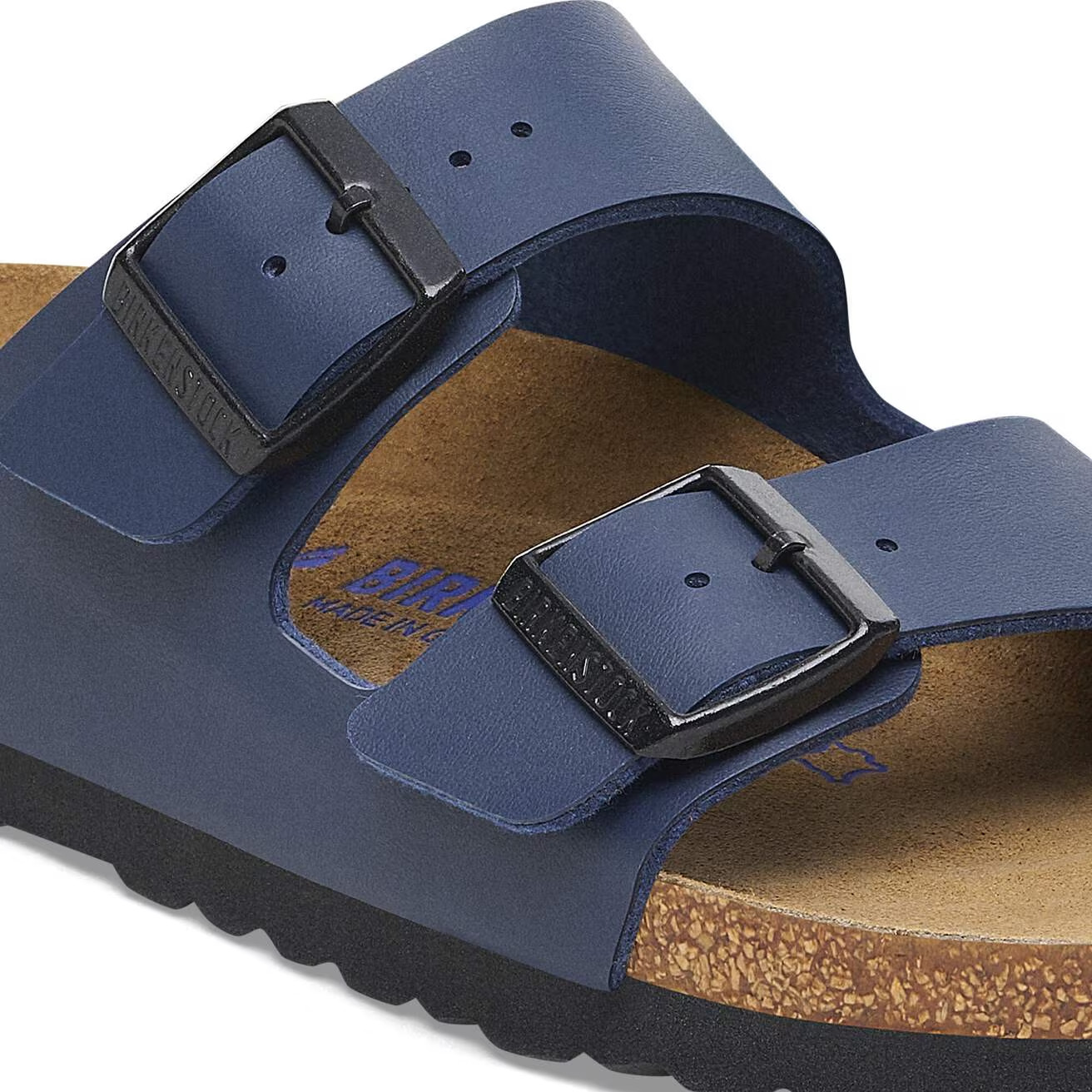 Birkenstock Arizona Mocha/Stone/Black/Blue Birkibuc Leather Soft Footbed Sandals