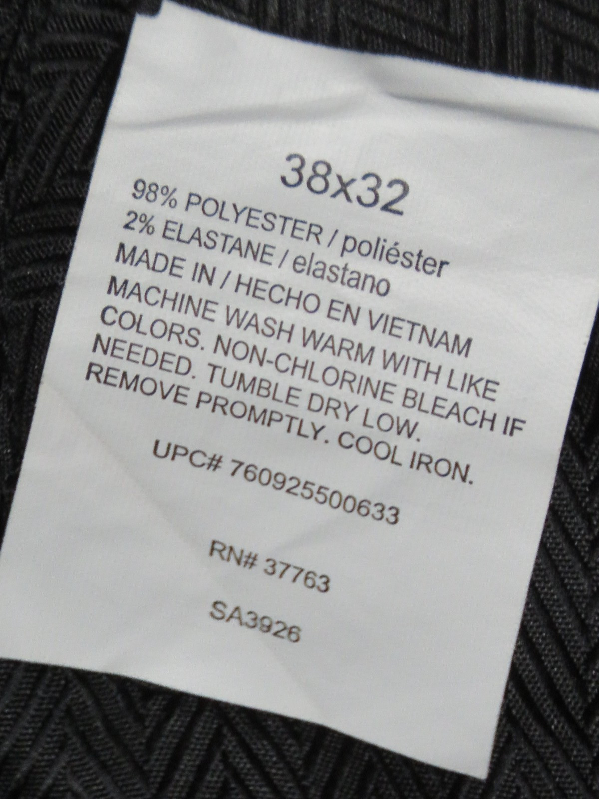 SAVANE MENS 38X32 PANTS GRAY CHECK CLASSIC FIT FLAT FRONT STRETCH POLY SLACK