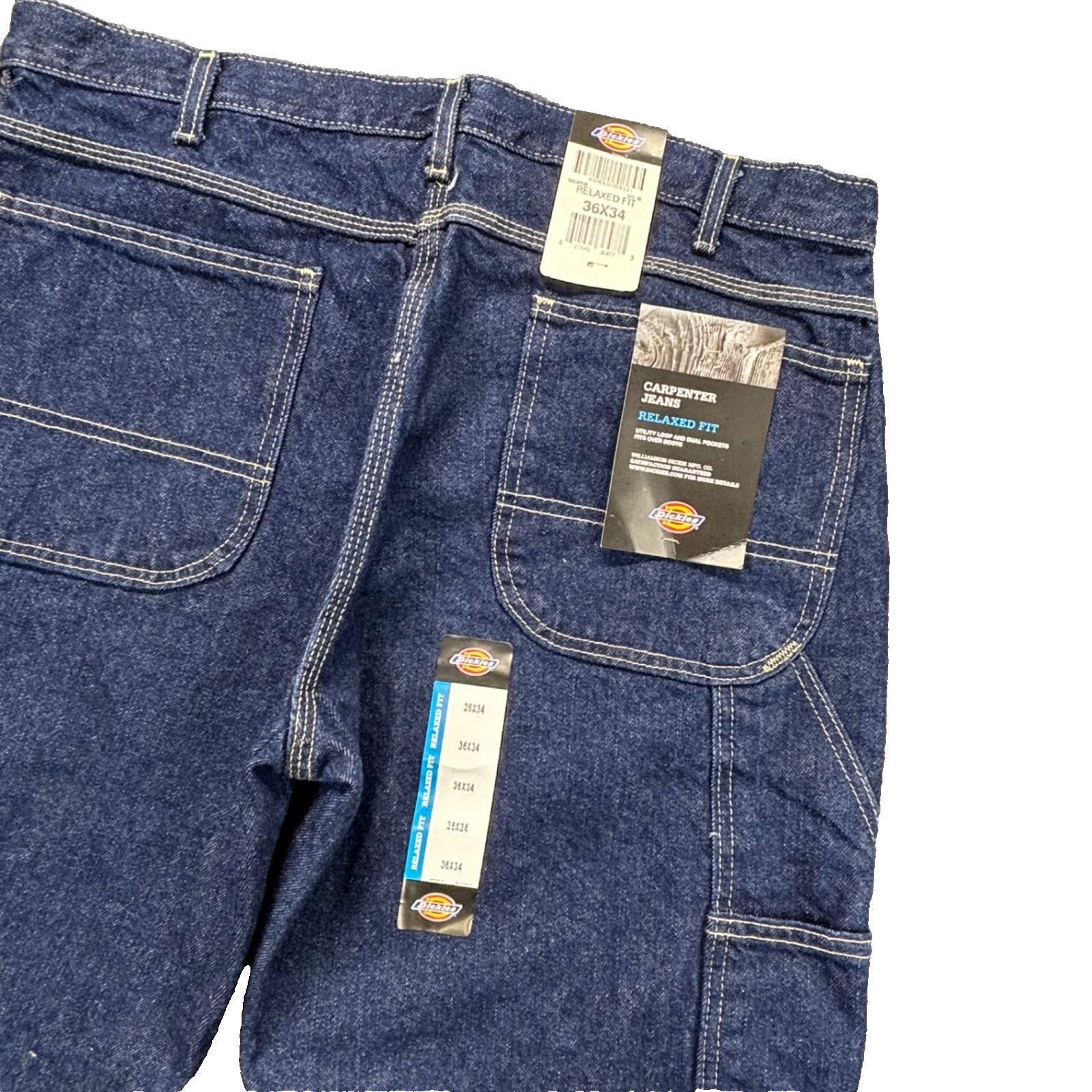 Dickies Carpenter Jeans Mens 36X34 Relaxed Fit Blue Utility Loop Pockets NEW