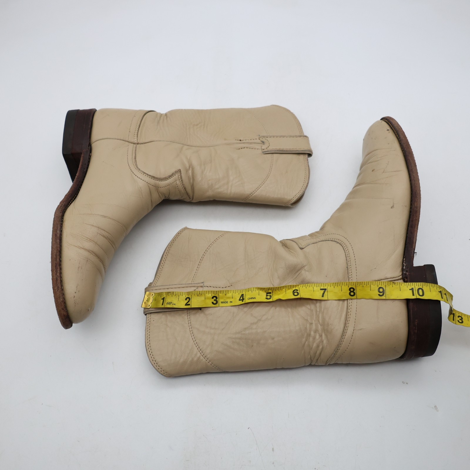 Justin Beige Leather Women’s 6.5 B Roper Western Cowboy Pull On Boots USA L3066