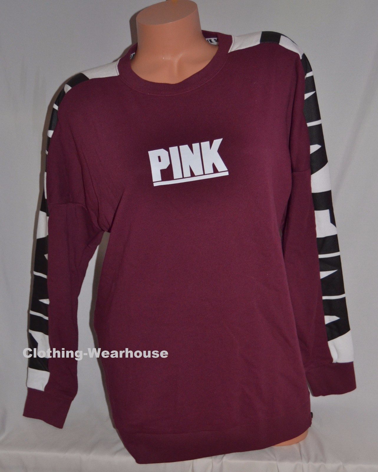 Victoria’s Secret PINK Red Black White Logo Side Zip Varsity Crew Pullover XS
